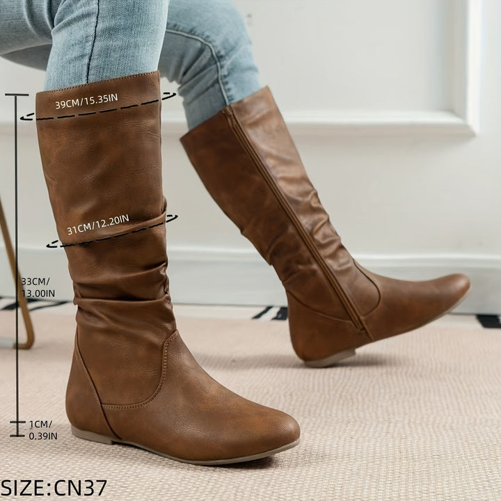 Juniper | Slouched Mid-Calf Boots with Side Zip
