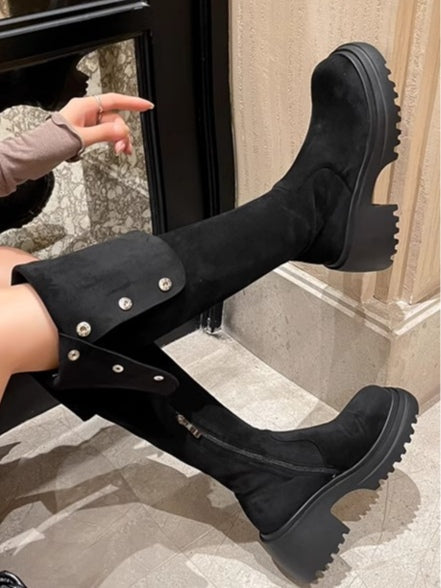 Black Chunky Sole Over-the-Knee Boots