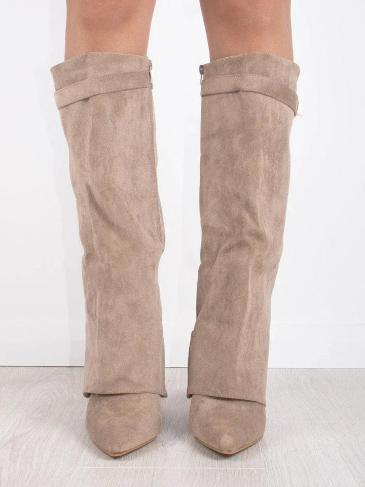Rosalind | Suede Fold-Over Boots with Gold Clasp