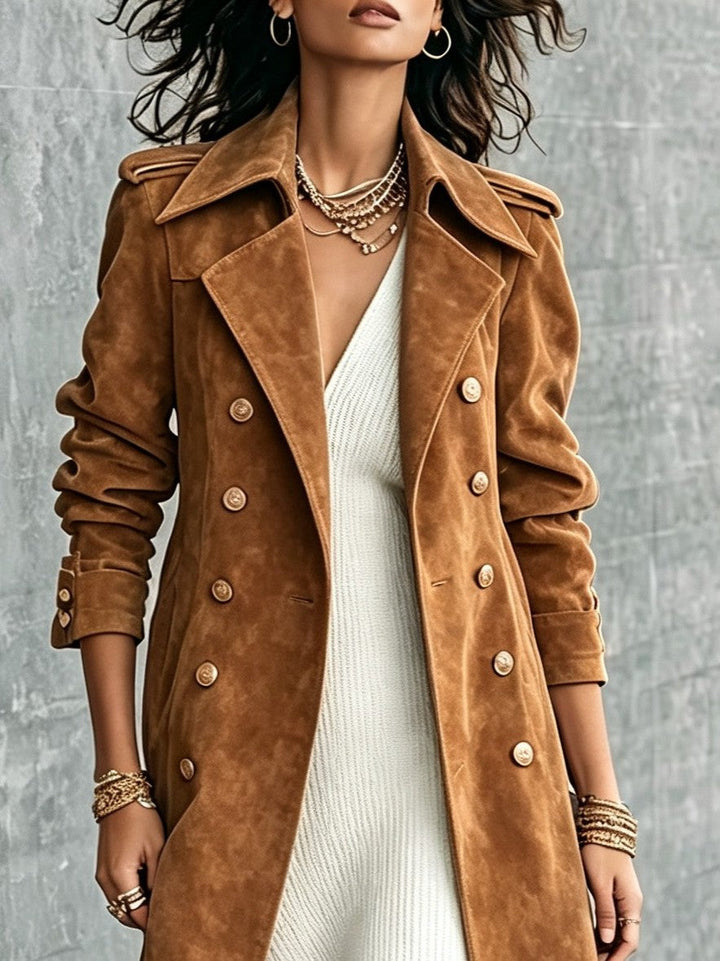 Double Breasted Suede Trench Coat