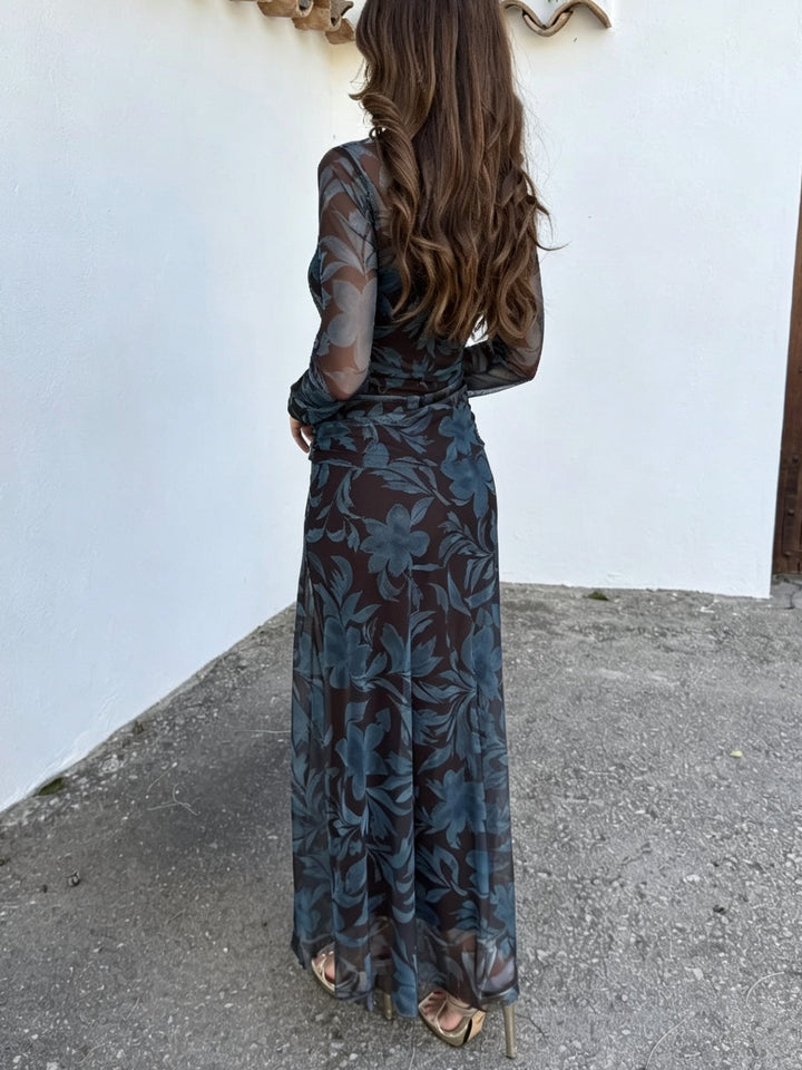 Delphine | Floral Print Mesh Maxi Dress