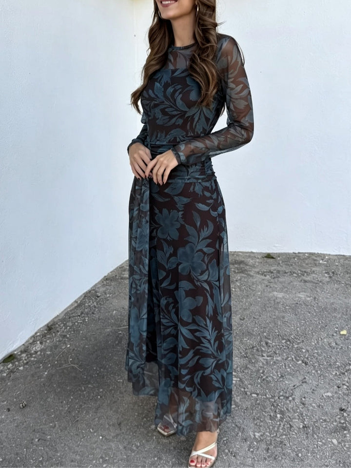 Delphine | Floral Print Mesh Maxi Dress