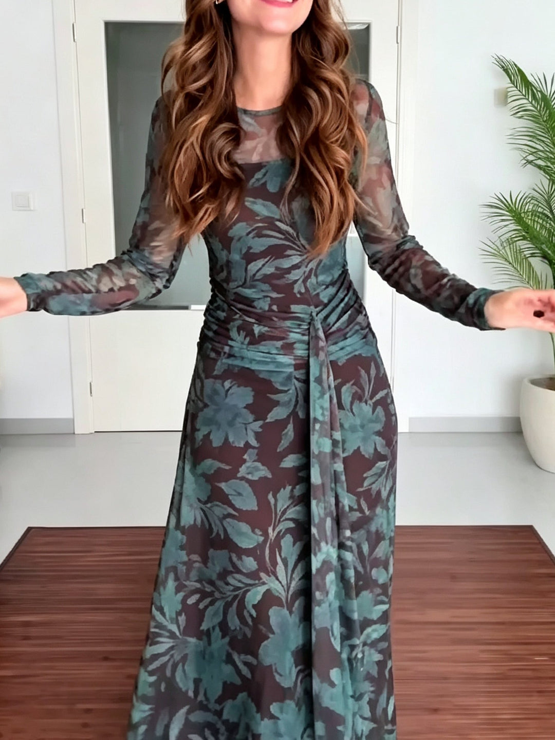 Delphine | Floral Print Mesh Maxi Dress