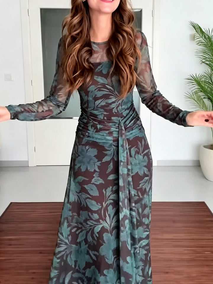 Delphine | Floral Print Mesh Maxi Dress