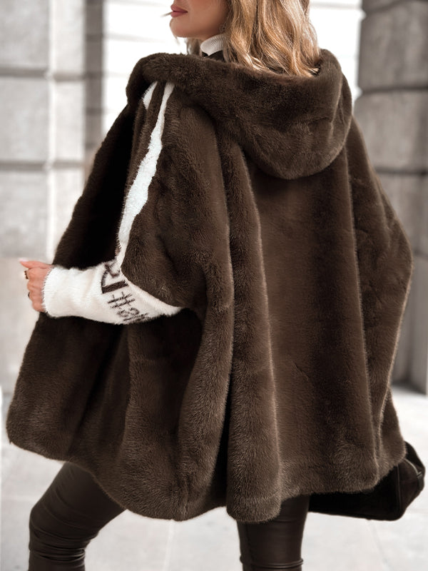Plush Hooded Coat with Graphic Sleeves