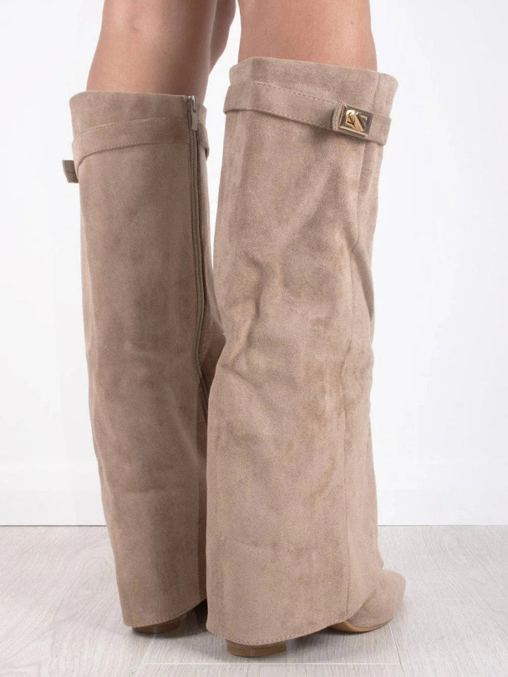Rosalind | Suede Fold-Over Boots with Gold Clasp