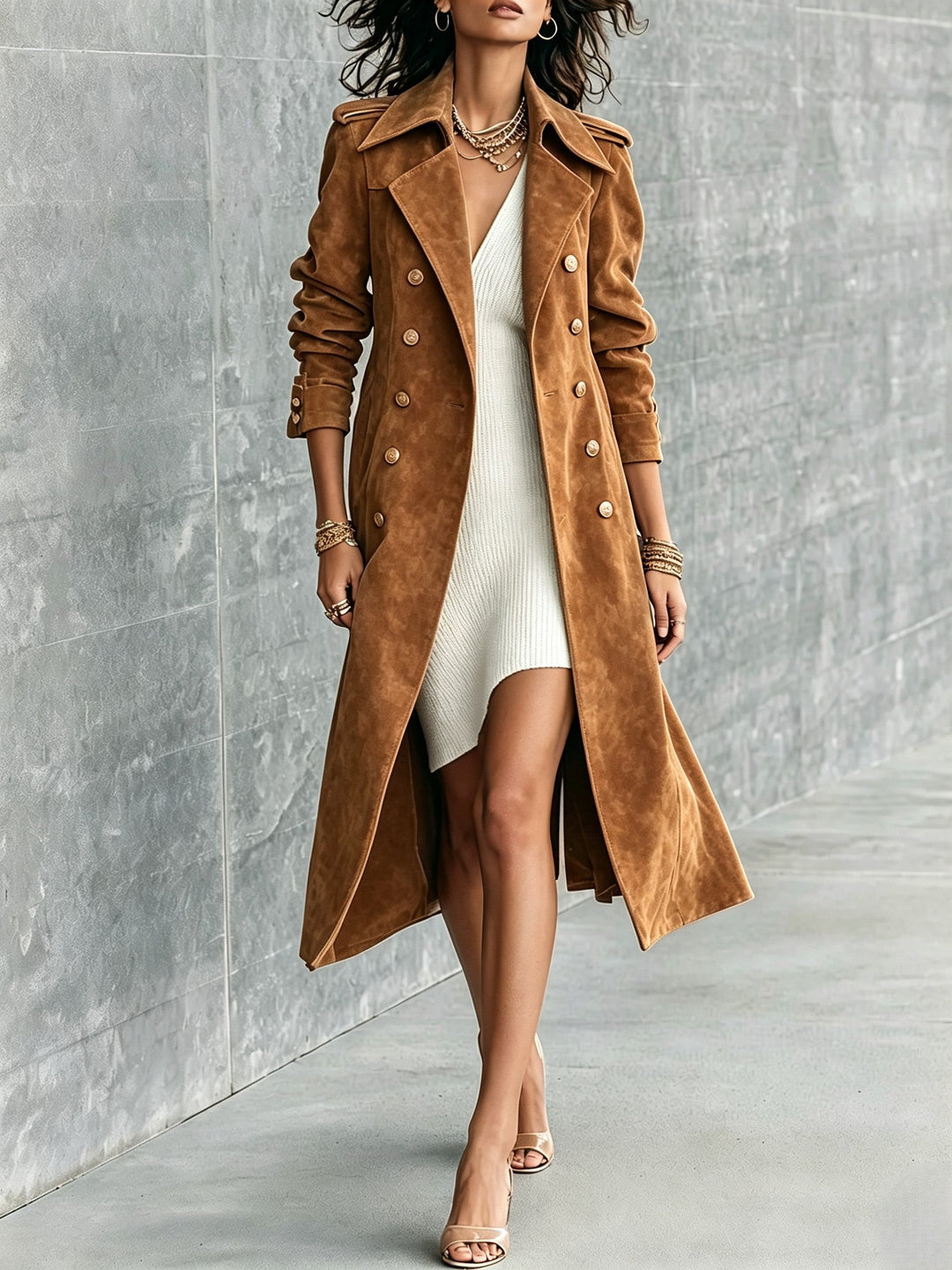 Double Breasted Suede Trench Coat