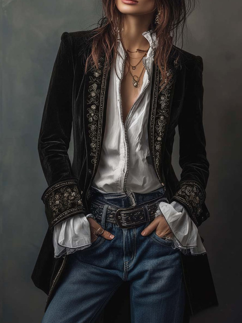 Adeline | Embroidered Velvet Blazer