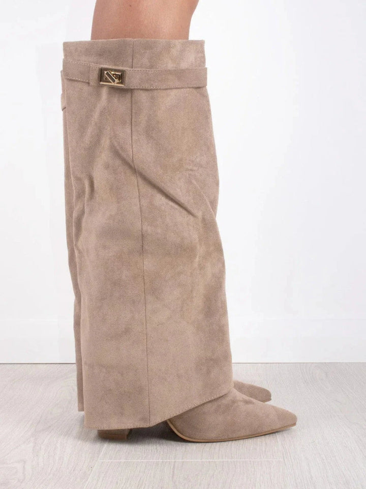 Rosalind | Suede Fold-Over Boots with Gold Clasp