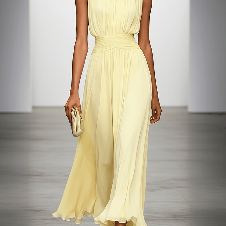 Genevieve | Pleated Maxi Wedding Guest Dress with Ruched Waist