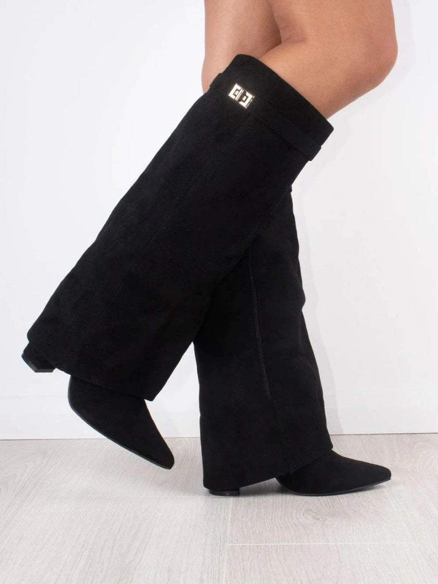 Rosalind | Suede Fold-Over Boots with Gold Clasp