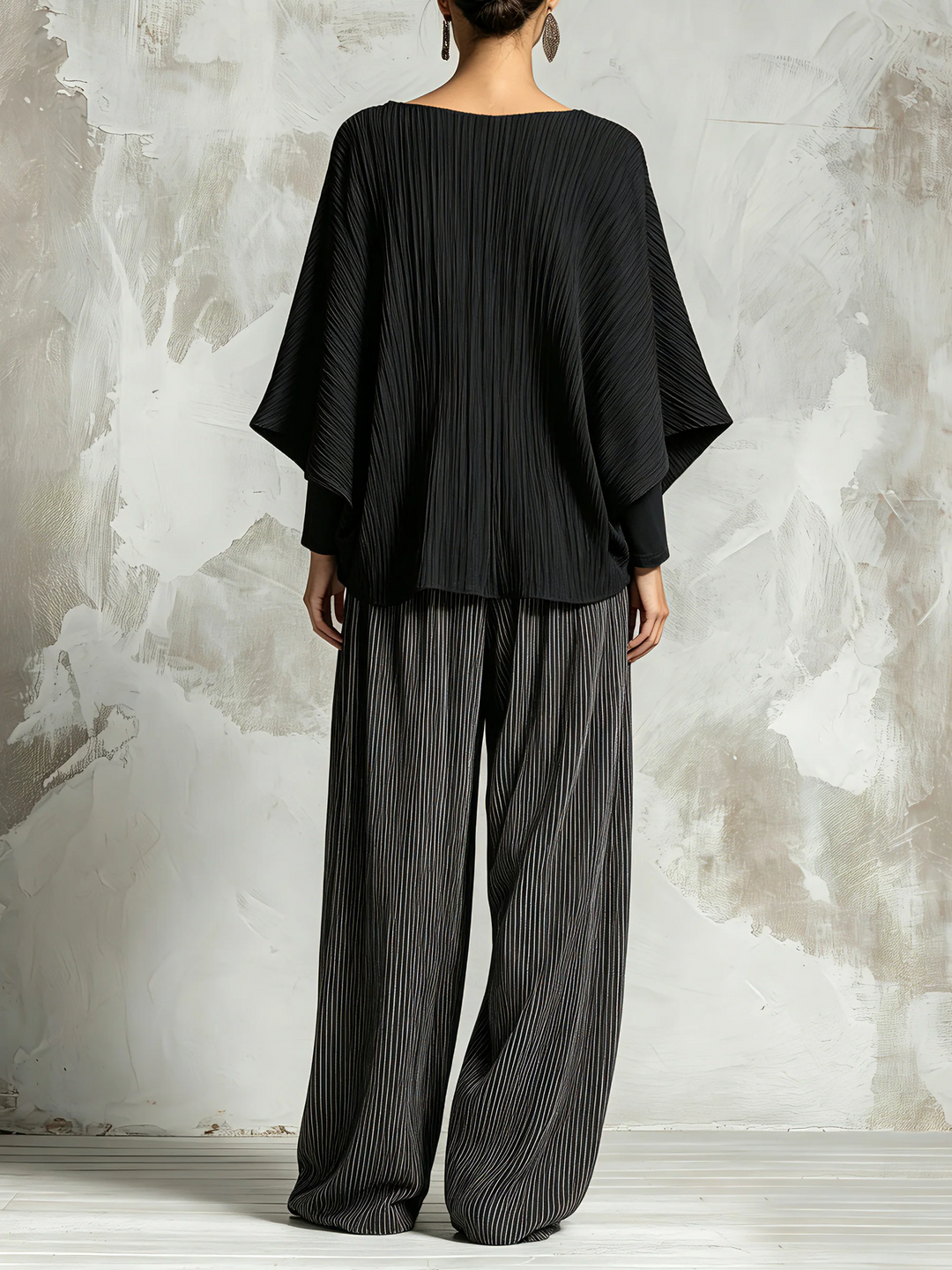 Odalys Marie | Pleated Batwing Top and Wide-Leg Pants Set