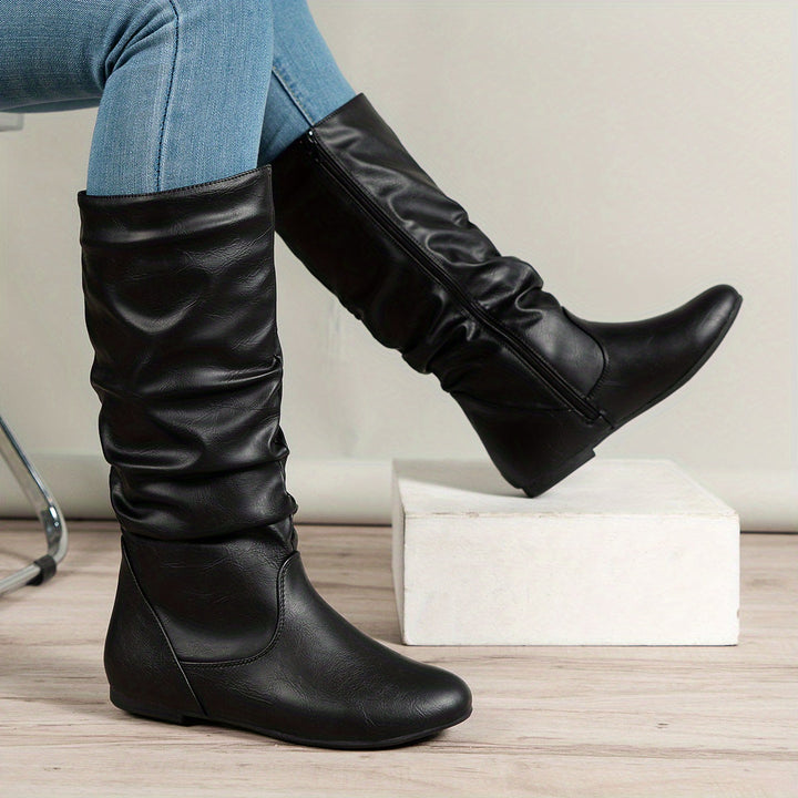 Juniper | Slouched Mid-Calf Boots with Side Zip