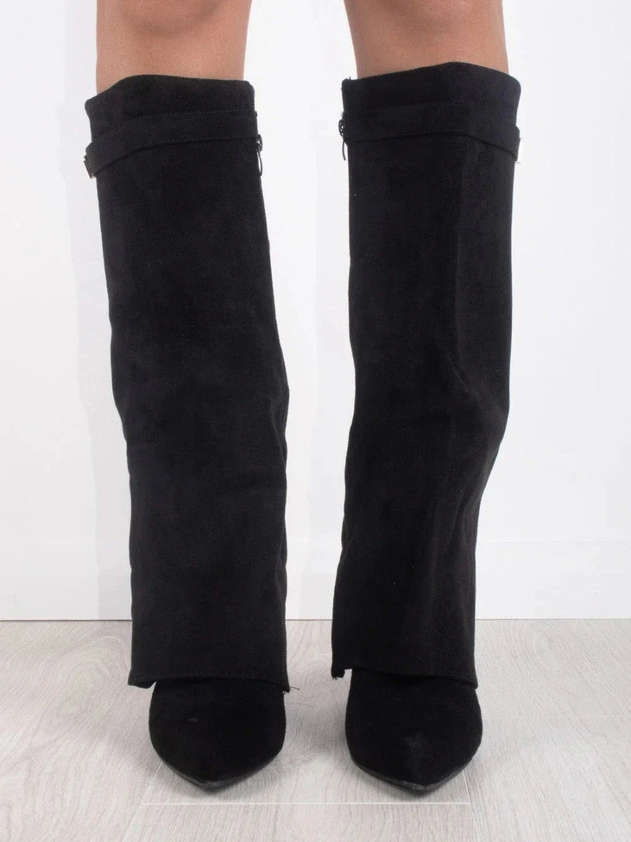 Rosalind | Suede Fold-Over Boots with Gold Clasp
