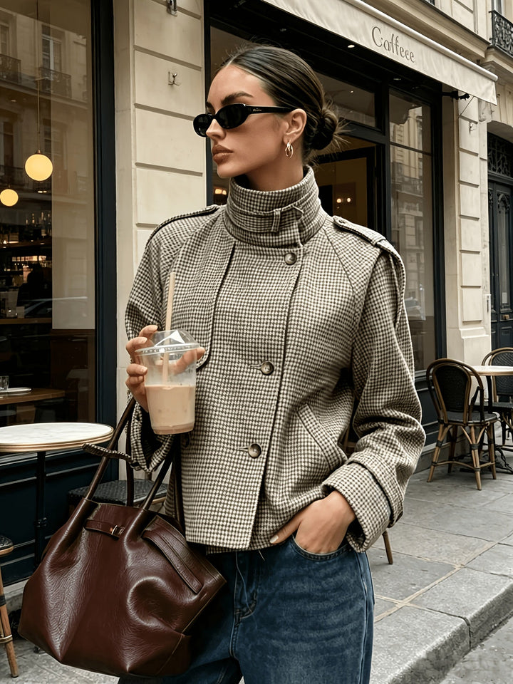 Rosalind Hayes | Stand-Collar Houndstooth Jacket
