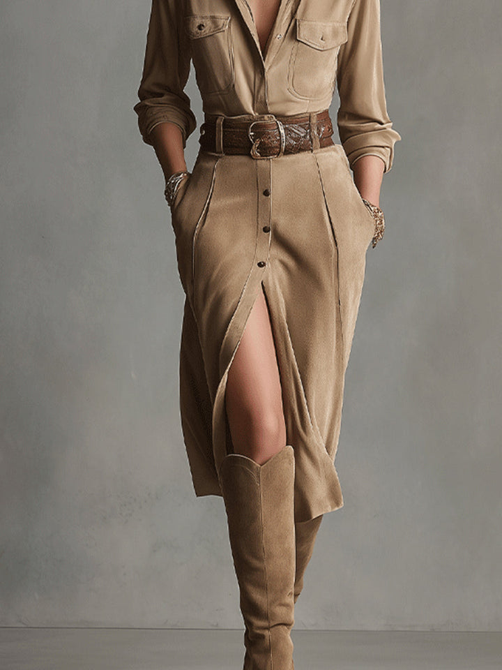 Marisol Wren | Faux Suede Midi Dress