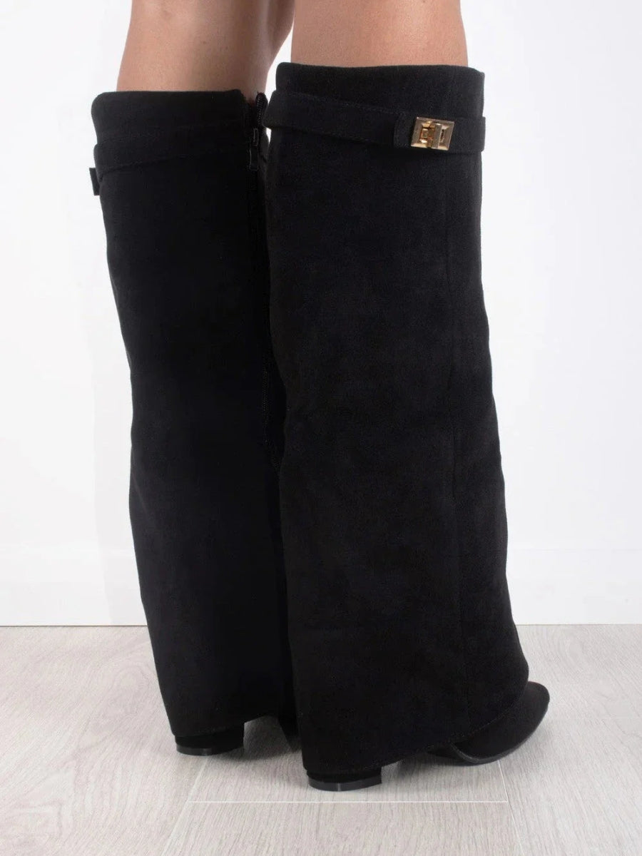 Rosalind | Suede Fold-Over Boots with Gold Clasp