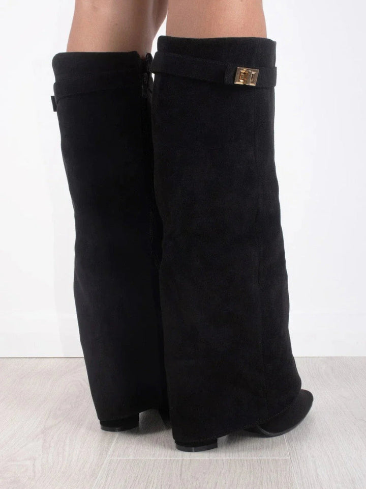 Rosalind | Suede Fold-Over Boots with Gold Clasp