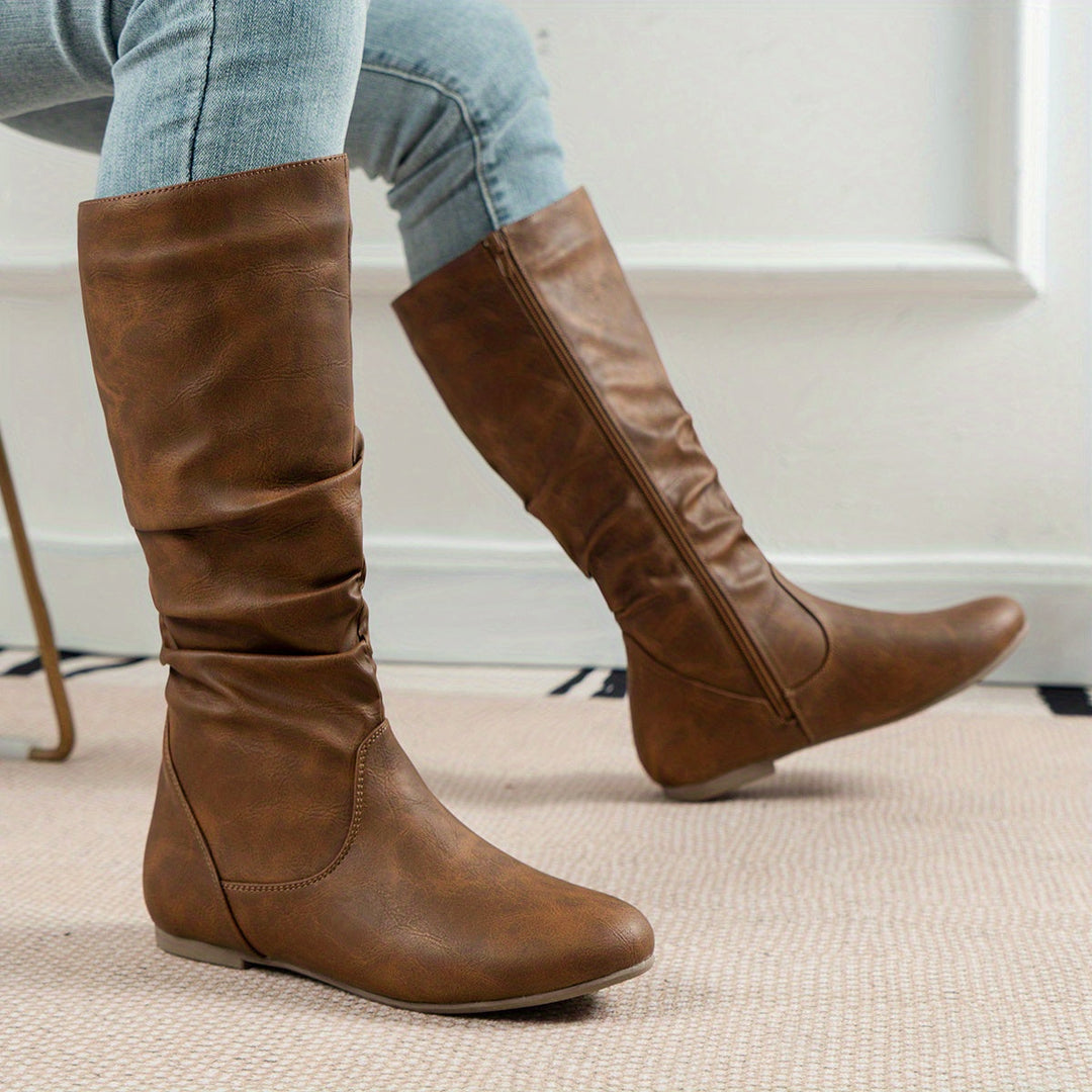 Juniper | Slouched Mid-Calf Boots with Side Zip
