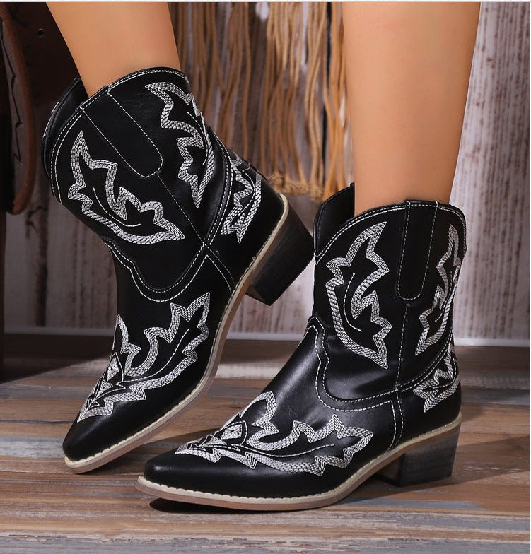 Black Faux Leather Western Boots with Studs