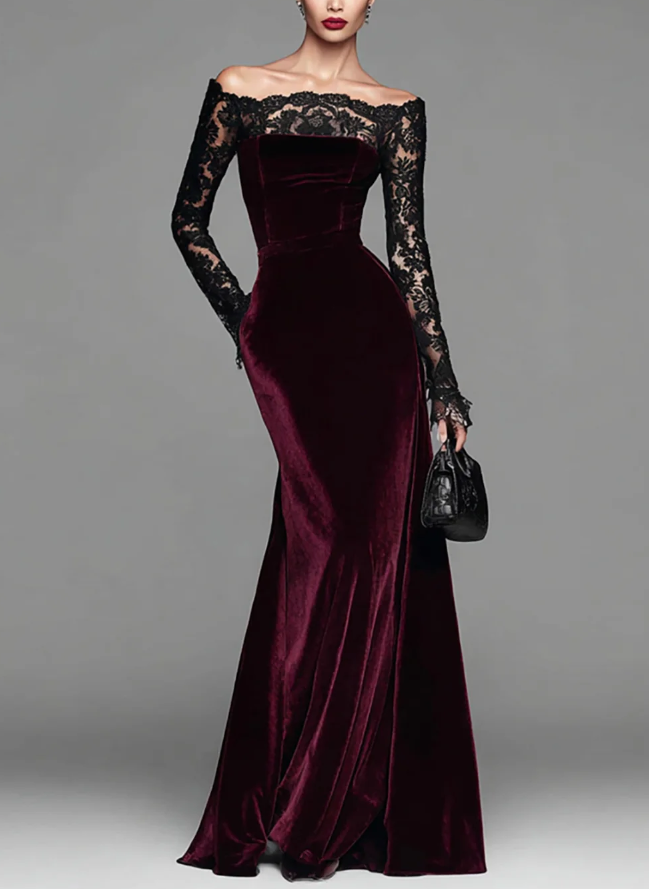 Seraphina | Velvet Lace Off-Shoulder Mermaid Gown