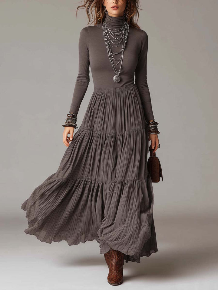 Winslow Faye | Turtleneck Top and Pleated Maxi Skirt Set