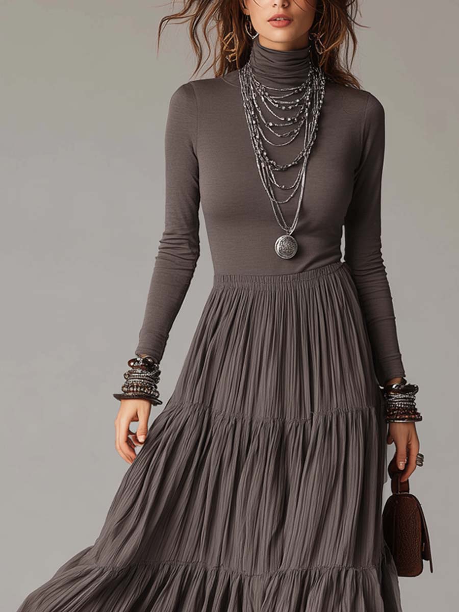 Winslow Faye | Turtleneck Top and Pleated Maxi Skirt Set