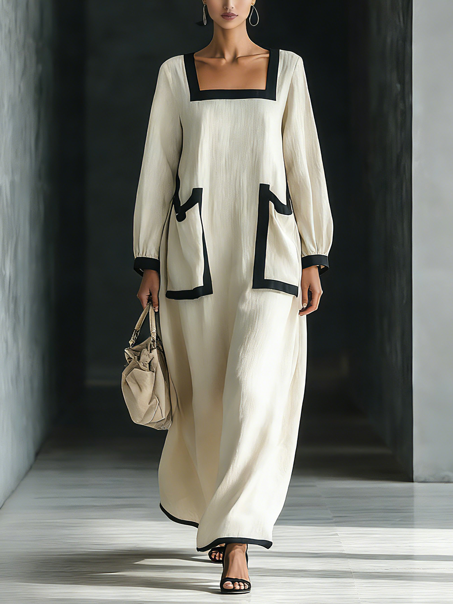 Seraphine Odette | Square Neck Maxi Dress with Oversized Pockets