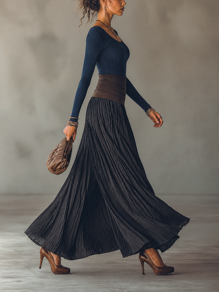 Delphine Rae | Ribbed Knit Top and Pleated Skirt Set