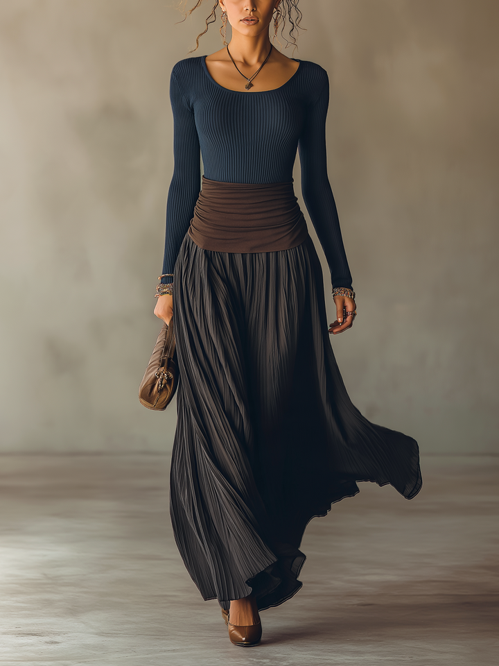 Delphine Rae | Ribbed Knit Top and Pleated Skirt Set