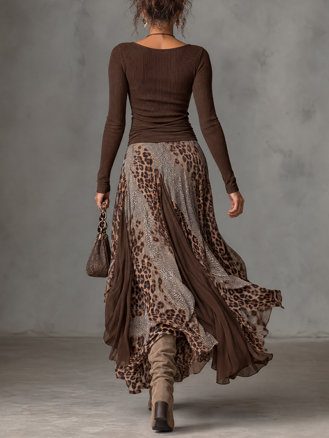 Odalys Wren | Ribbed Top and Leopard Wrap Maxi Skirt Set
