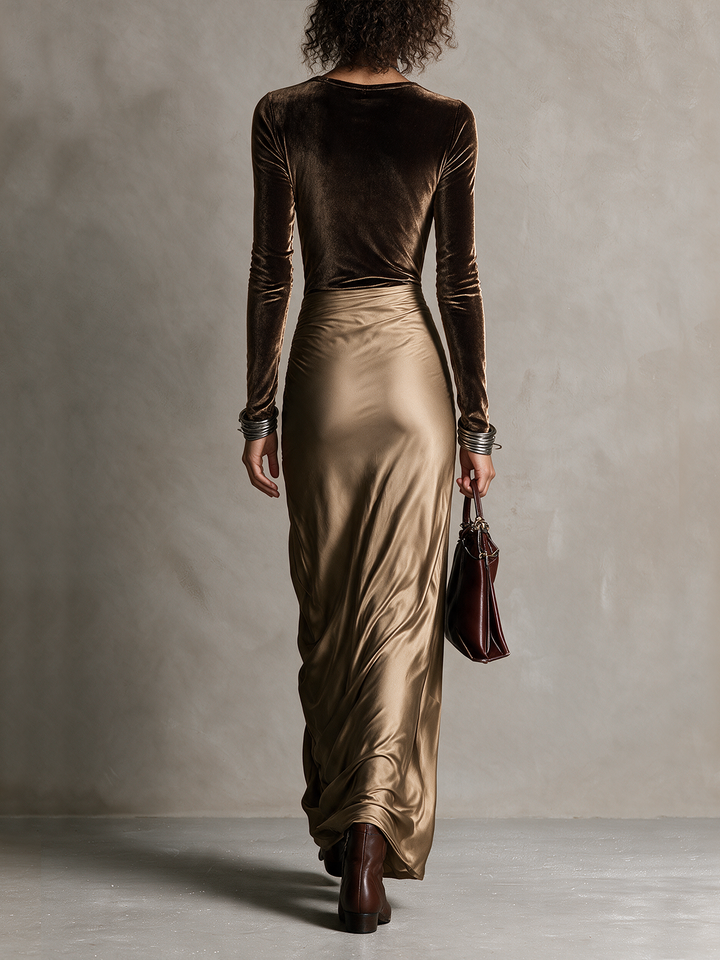 Odessa | Two-Tone Velvet Satin Maxi Dress