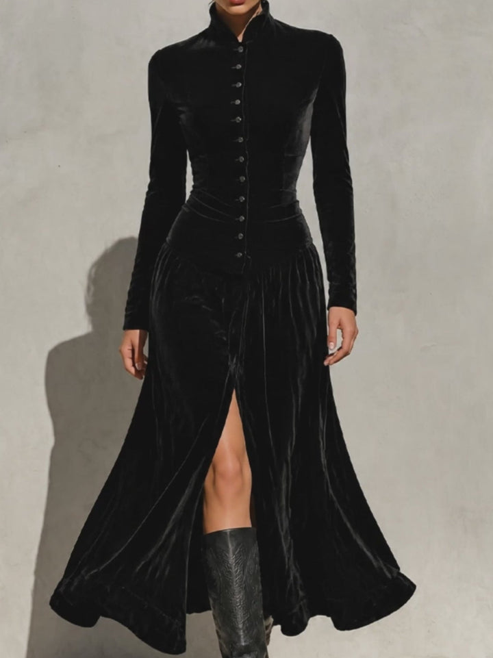 Odalys | Velvet Stand Collar Maxi Dress