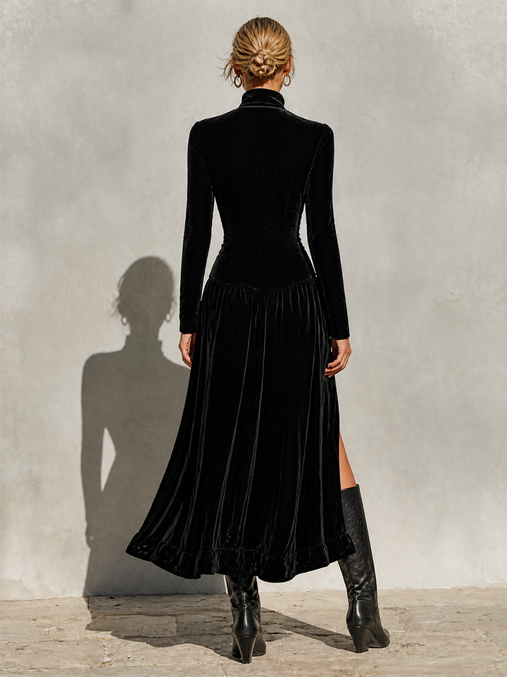 Odalys | Velvet Stand Collar Maxi Dress