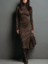Wilhelmina | Suede High Neck Midi Dress