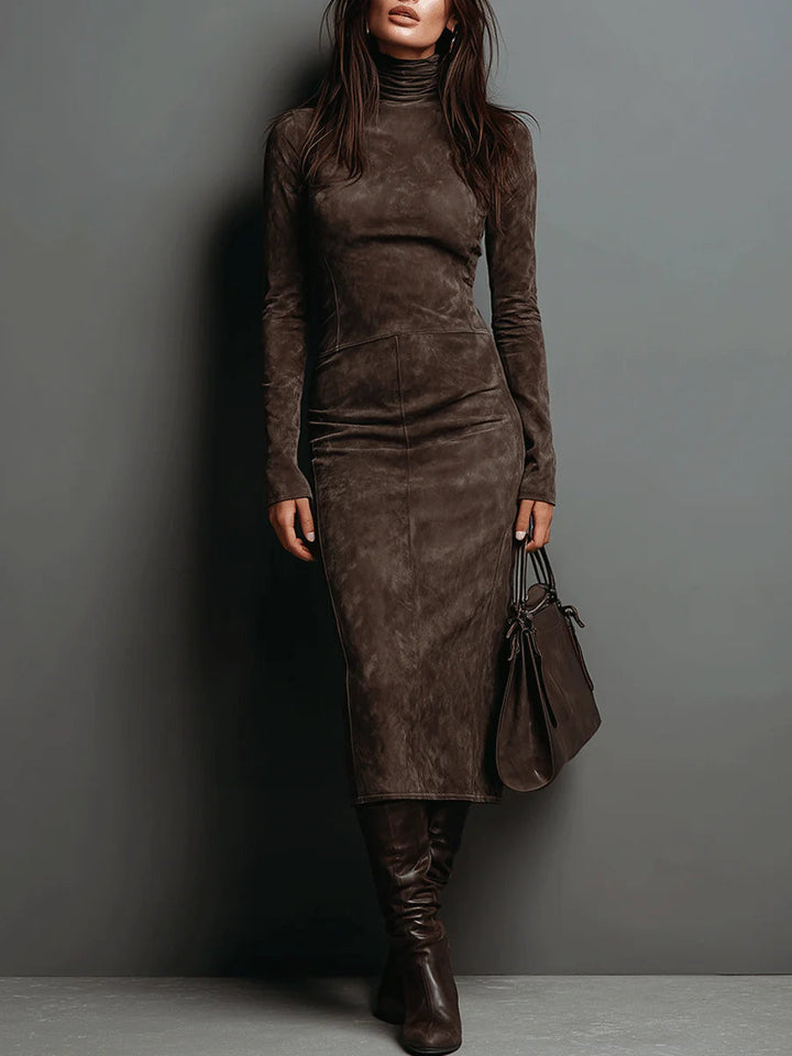 Wilhelmina | Suede High Neck Midi Dress
