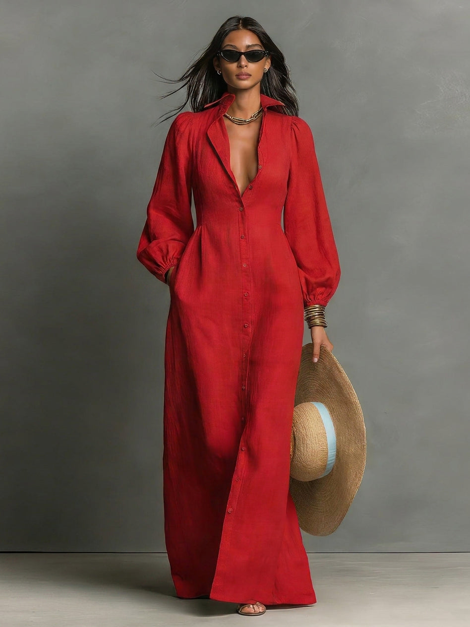 Freya | Single-Breasted Long Sleeve Maxi Dress