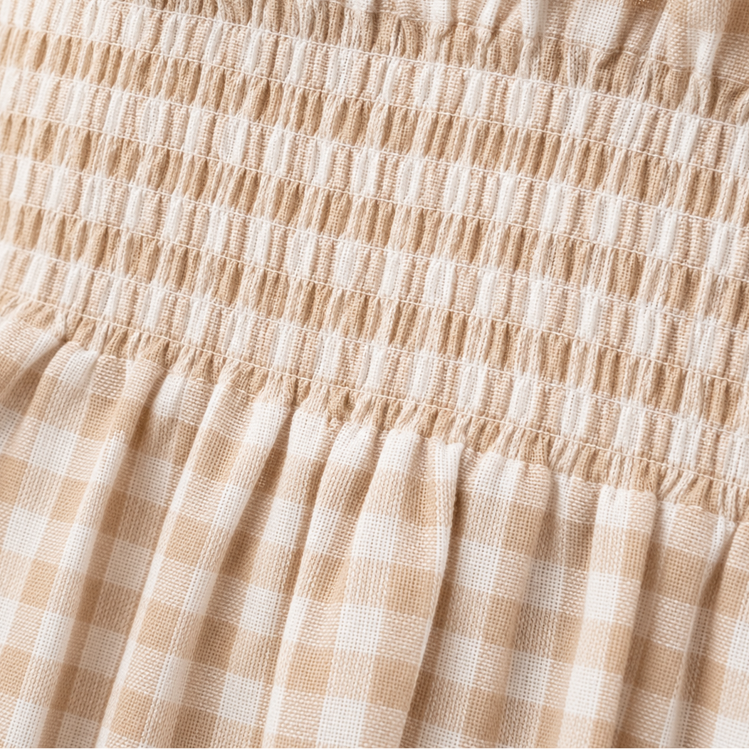 Genevieve | Gingham Plaid Smocked Maxi Dress with Cap Sleeves