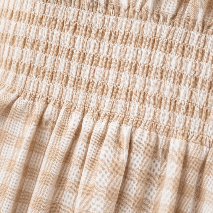 Genevieve | Gingham Plaid Smocked Maxi Dress with Cap Sleeves