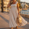 Genevieve | Gingham Plaid Smocked Maxi Dress with Cap Sleeves