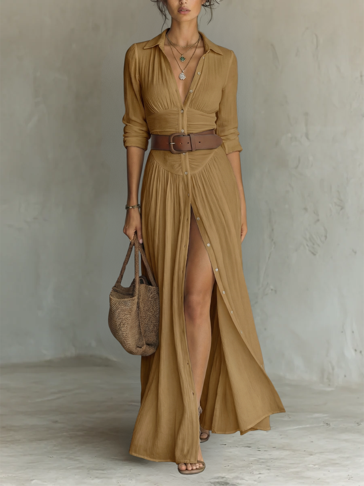 Anneliese | Notched Collar Long Sleeve Maxi Dress