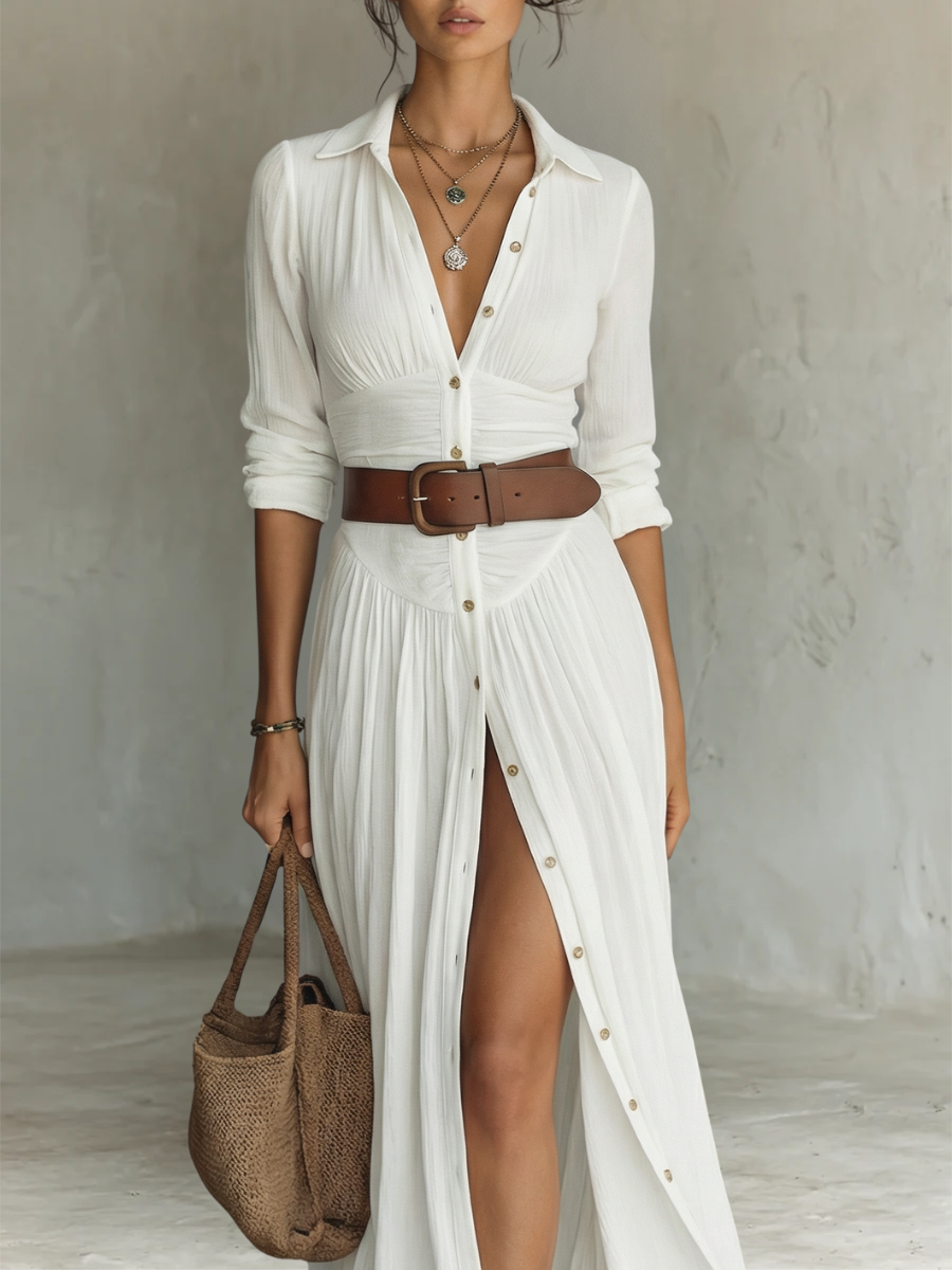 Anneliese | Notched Collar Long Sleeve Maxi Dress