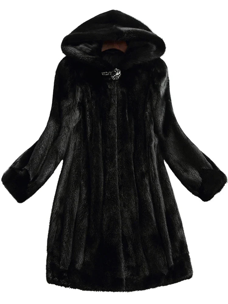 Marisette Rose | Black Faux Fur Coat with Hood