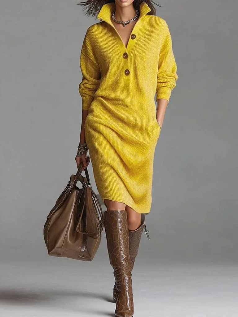 Marielle | Ribbed Knit Sweater Dress with Collar