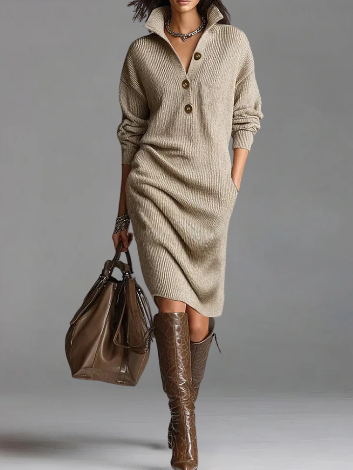 Marielle | Ribbed Knit Sweater Dress with Collar