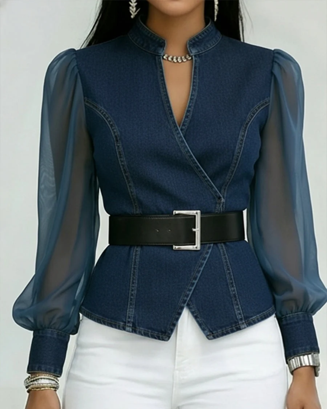 Rosalind Faye | Wrap Top with Chiffon Sleeves