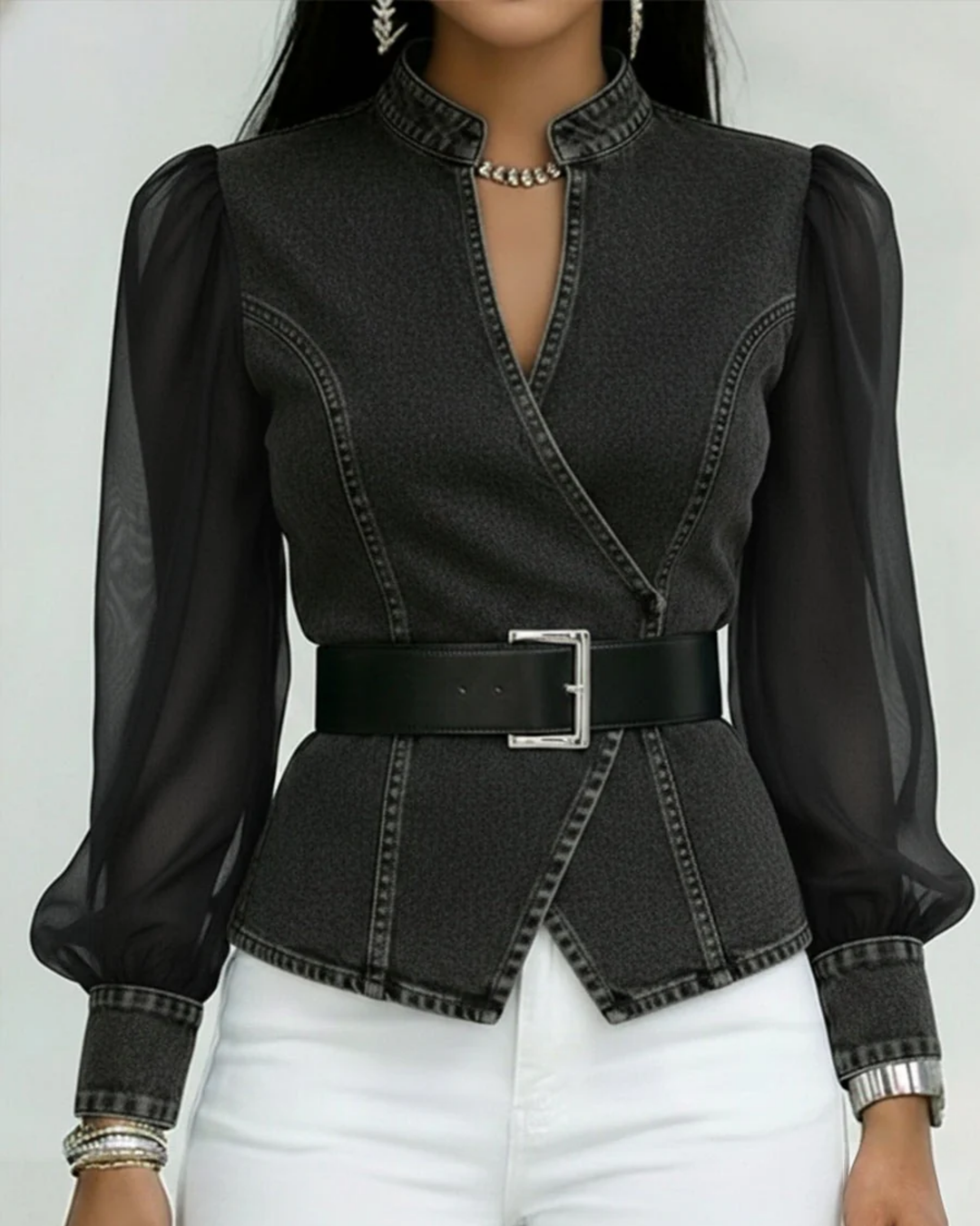 Rosalind Faye | Wrap Top with Chiffon Sleeves