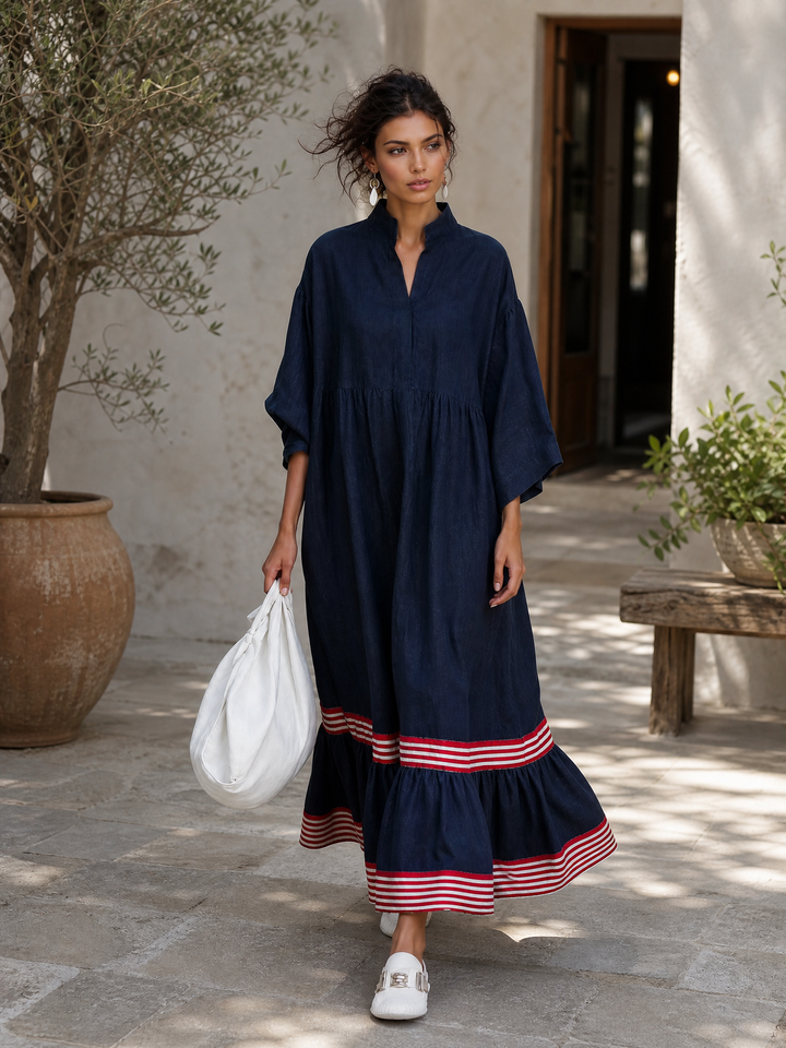 Sadie | Long Sleeve Maxi Dress with Striped Hem