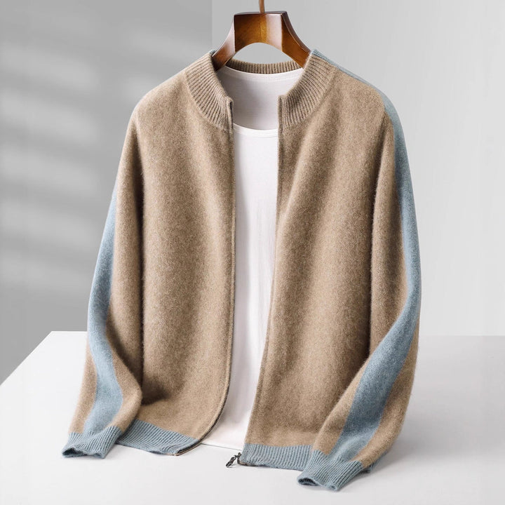 Lorenzo | Cashmere Zip-Up Bomber Sweater with Contrast Rib Trim