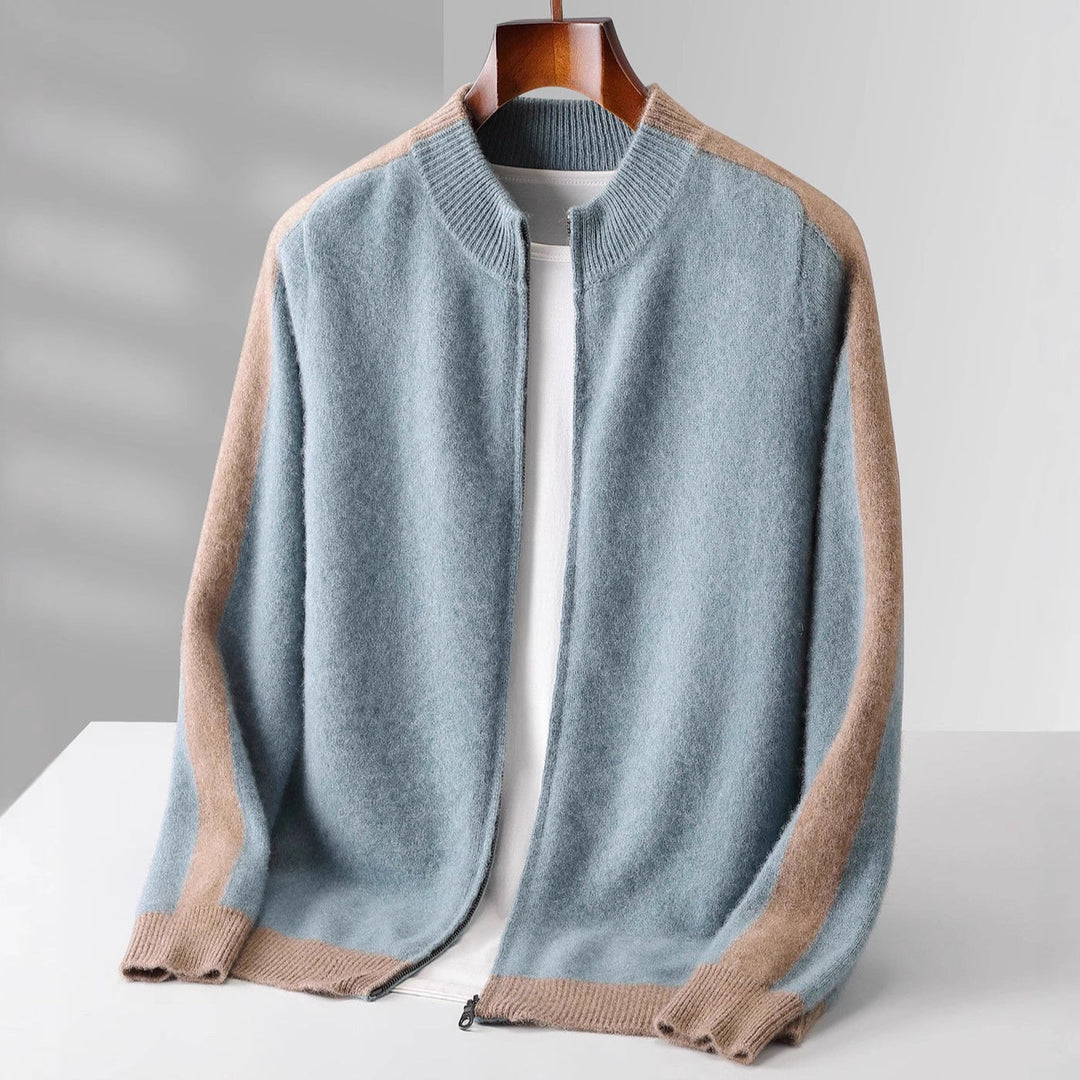 Lorenzo | Cashmere Zip-Up Bomber Sweater with Contrast Rib Trim